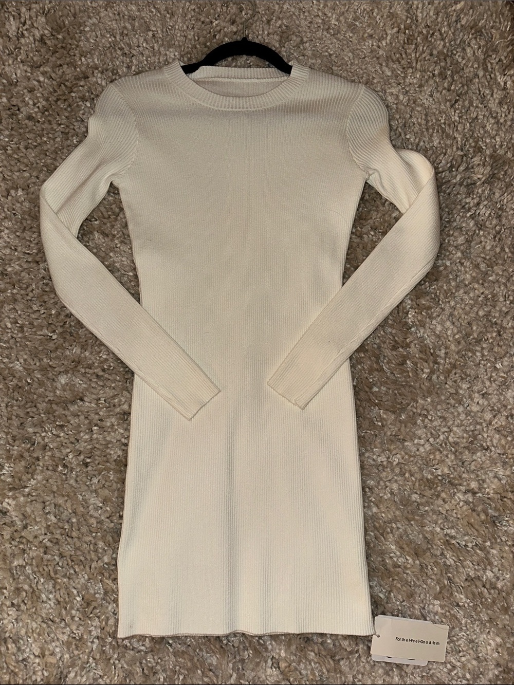 Commense White Ribbed Long Sleeve Bodycon Dress - Picture 2 of 8